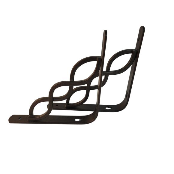 Decorative Bronze Steel Shelf Brackets Set Of 2 - Curved Spiral Design - 6"x6"x1 - Picture 3 of 6